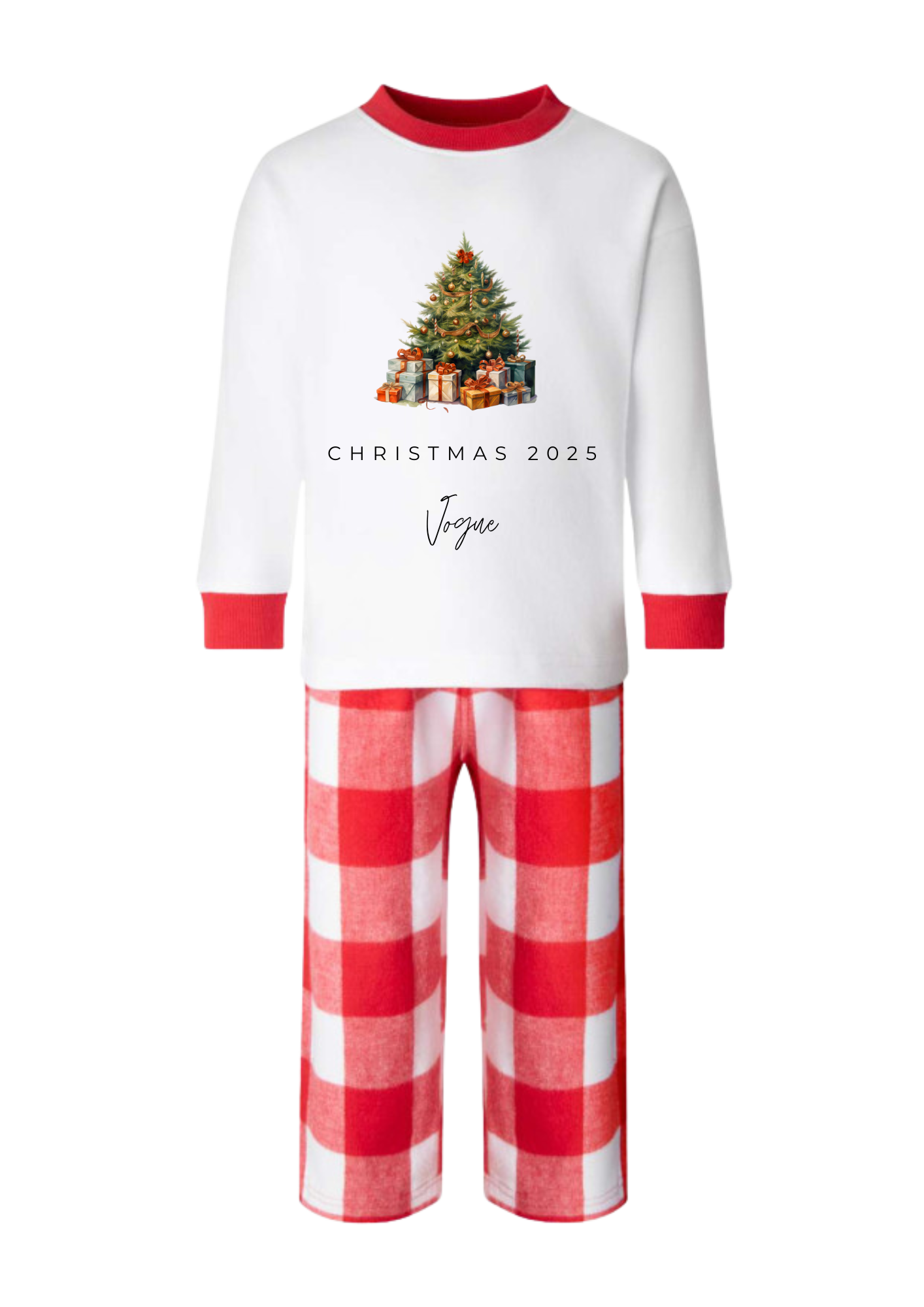 ✨ Red & White Tartan Personalised Kids Christmas Pyjamas ✨