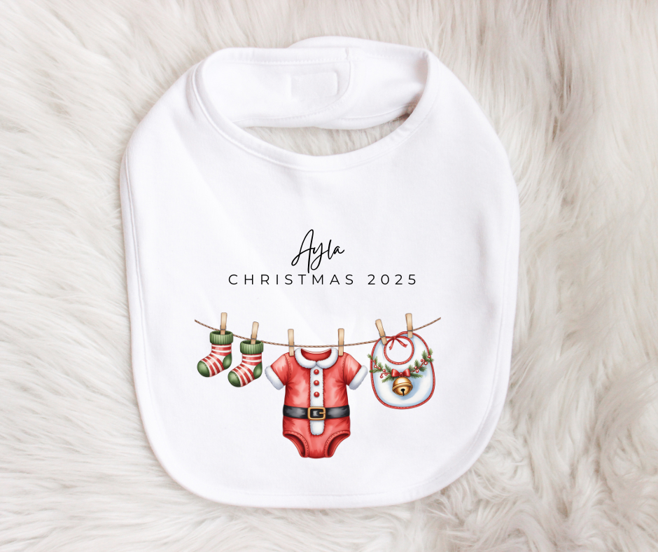 Christmas 2025 | Santa | Sleepsuit | Vest | Bib | Personalised | Baby’s 1st Christmas Outfit