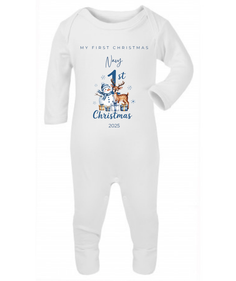 MY FIRST CHRISTMAS | Reindeer | Sleepsuit | Vest | Bib | Personalised | Baby’s 1st Christmas Outfit
