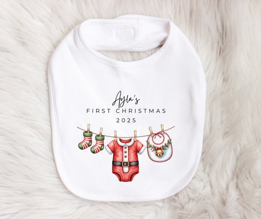 MY FIRST CHRISTMAS | Santa | Sleepsuit | Vest | Bib | Personalised | Baby’s 1st Christmas Outfit