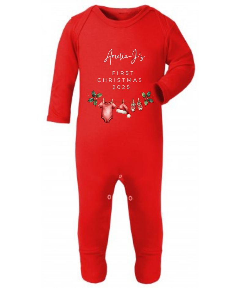 MY FIRST CHRISTMAS | Holly | Sleepsuit | Vest | Bib | Personalised | Baby’s 1st Christmas Outfit