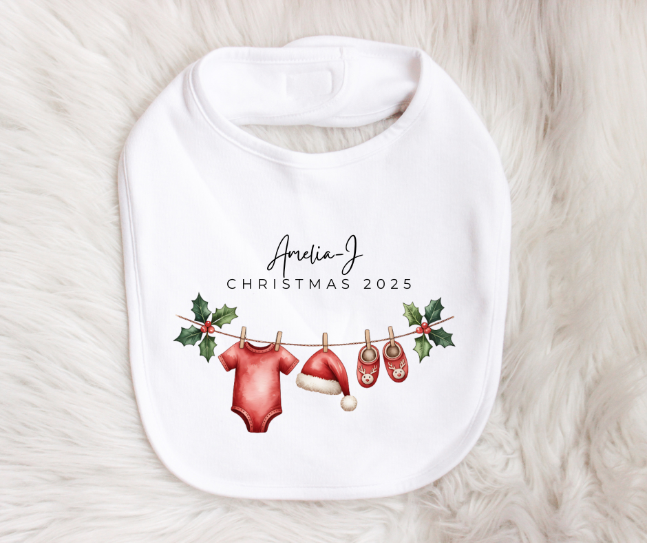 Christmas 2025 | Holly | Sleepsuit | Vest | Bib | Personalised | Baby’s 1st Christmas Outfit