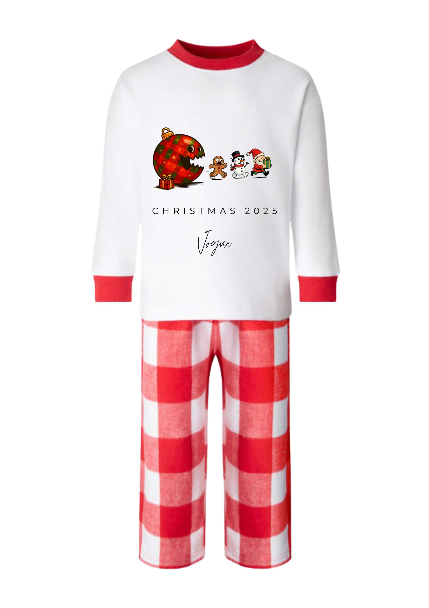 ✨ Red & White Tartan Personalised Kids Christmas Pyjamas ✨