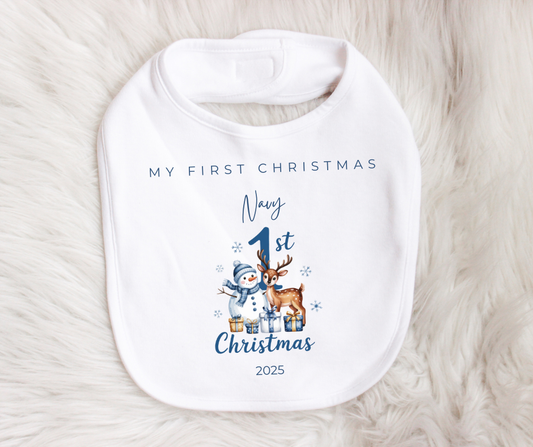 MY FIRST CHRISTMAS | Reindeer | Sleepsuit | Vest | Bib | Personalised | Baby’s 1st Christmas Outfit