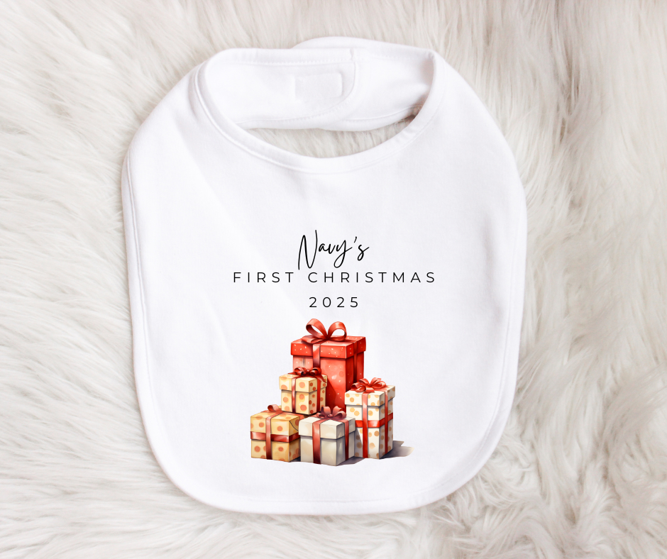 MY FIRST CHRISTMAS | Present | Sleepsuit | Vest | Bib | Personalised | Baby’s 1st Christmas Outfit