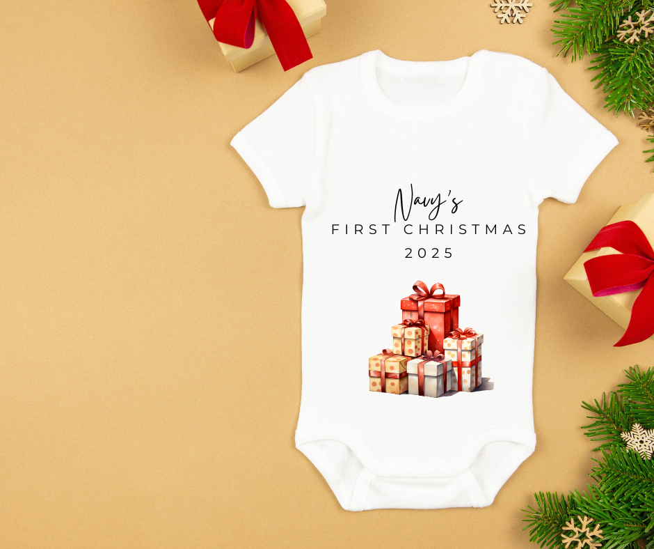 MY FIRST CHRISTMAS | Present | Sleepsuit | Vest | Bib | Personalised | Baby’s 1st Christmas Outfit