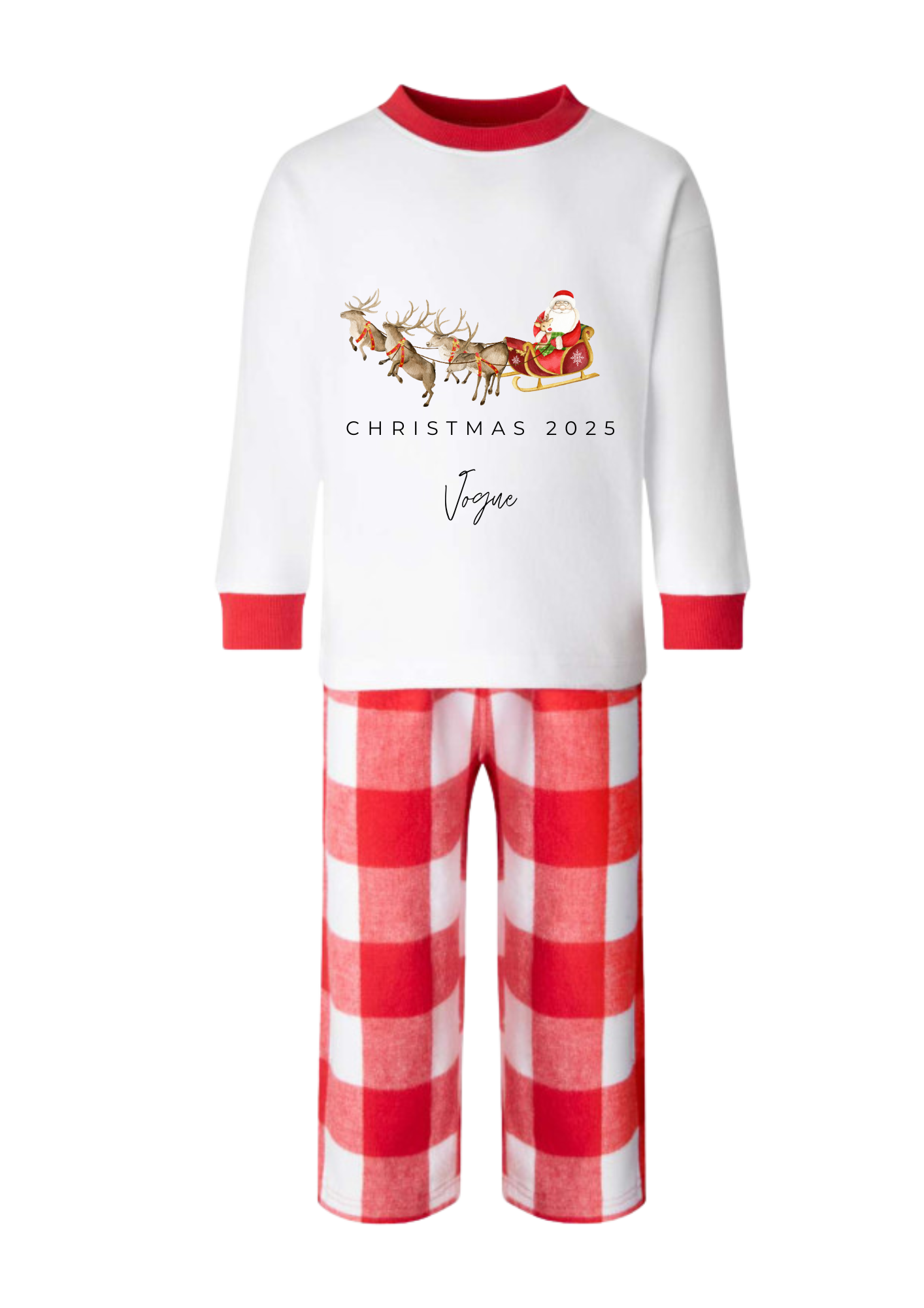 ✨ Red & White Tartan Personalised Kids Christmas Pyjamas ✨