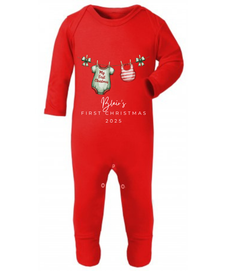 MY FIRST CHRISTMAS | Sleepsuit | Vest | Bib | Personalised | Baby’s 1st Christmas Outfit