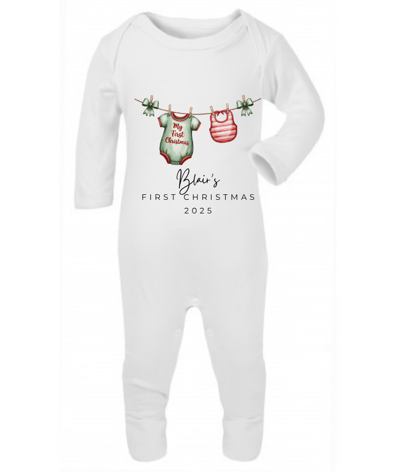 MY FIRST CHRISTMAS | Sleepsuit | Vest | Bib | Personalised | Baby’s 1st Christmas Outfit