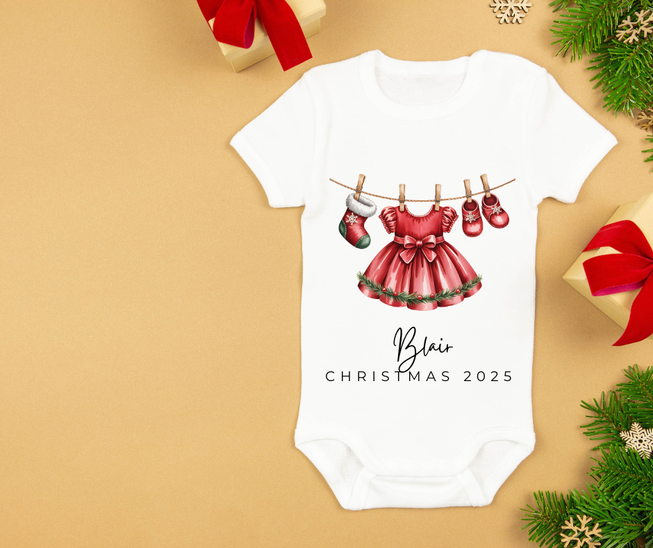 Christmas 2025 | Dress | Sleepsuit | Vest | Bib | Personalised | Baby’s 1st Christmas Outfit