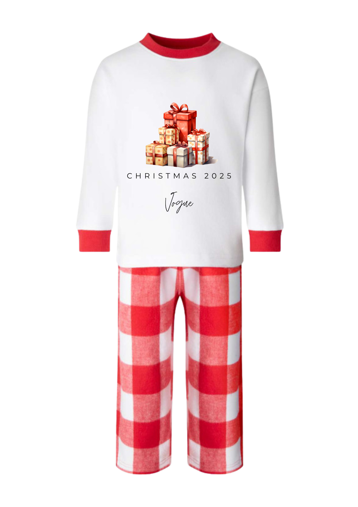 ✨ Red & White Tartan Personalised Kids Christmas Pyjamas ✨