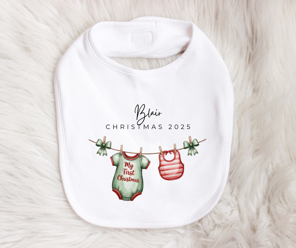 MY FIRST CHRISTMAS | Sleepsuit | Vest | Bib | Personalised | Baby’s 1st Christmas Outfit